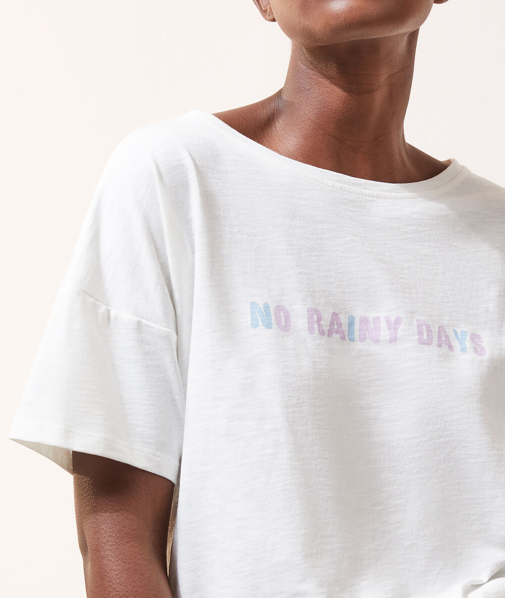 T-shirt z napisem 'no rainy days' ecru.
