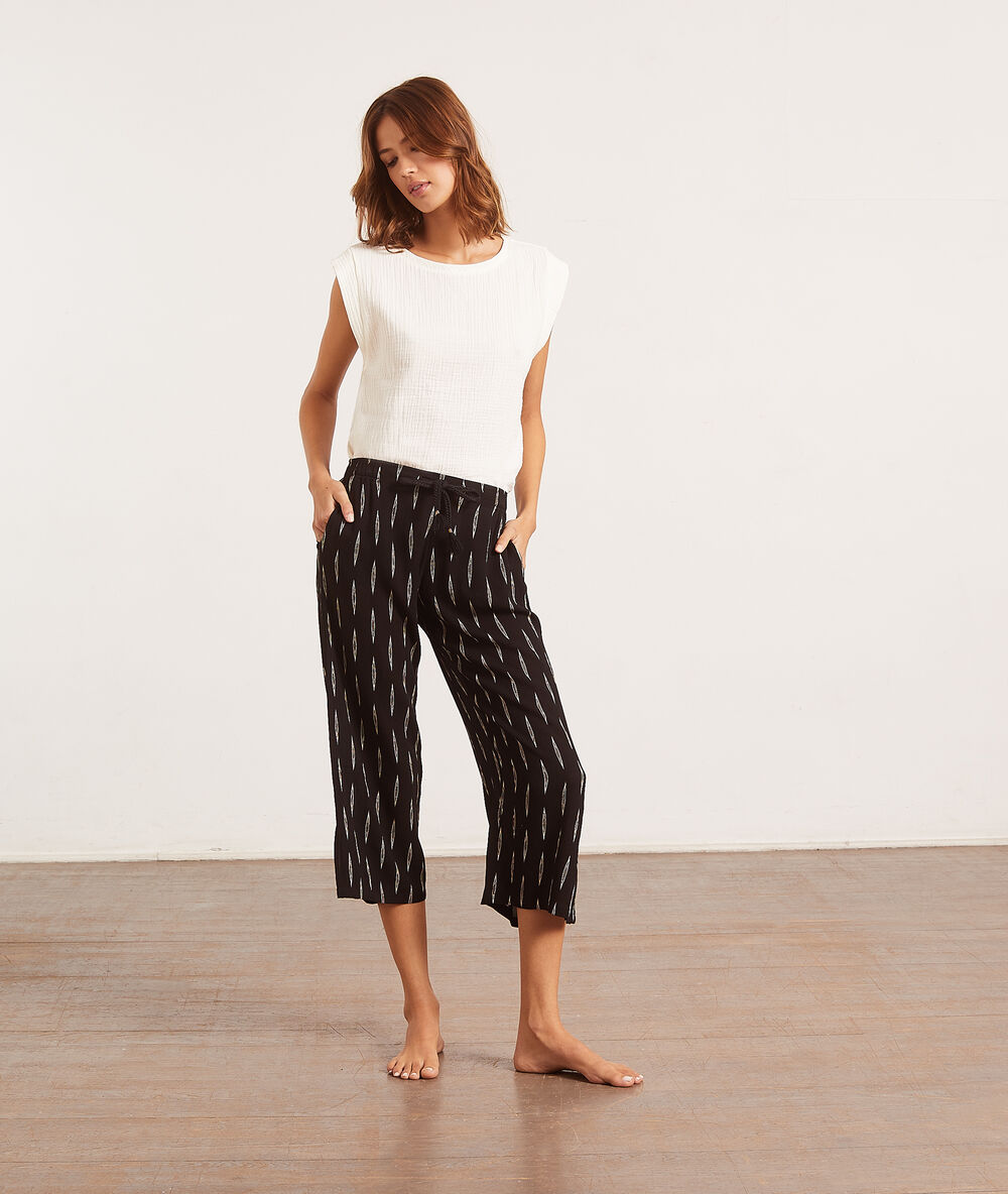 Pantalon de pyjama 7/8è imprimé noir.