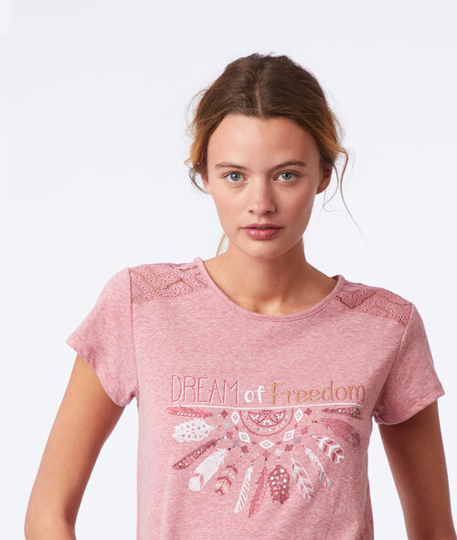 T-shirt z napisem i plecami z koronki T-shirt z napisem i plecami z koronki