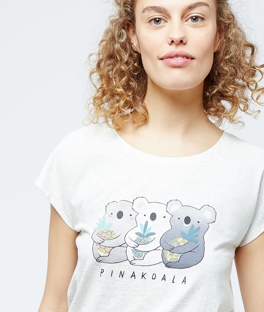 T-shirt z nadrukiem 'pinakoala' ecru.