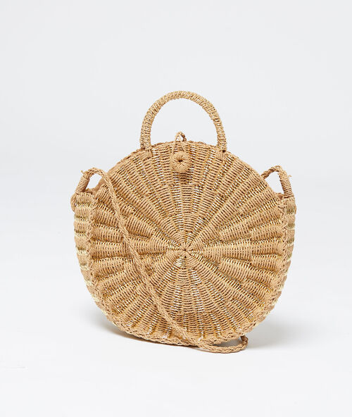 Okrągły koszyk plażowy z wikliny naturel.
