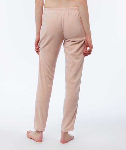 Aksamitne spodnie homewear ozdobione paskami z satyny rose.