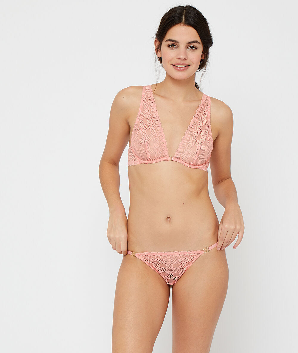 Majtki bikini z koronki brzoskwiniowy.