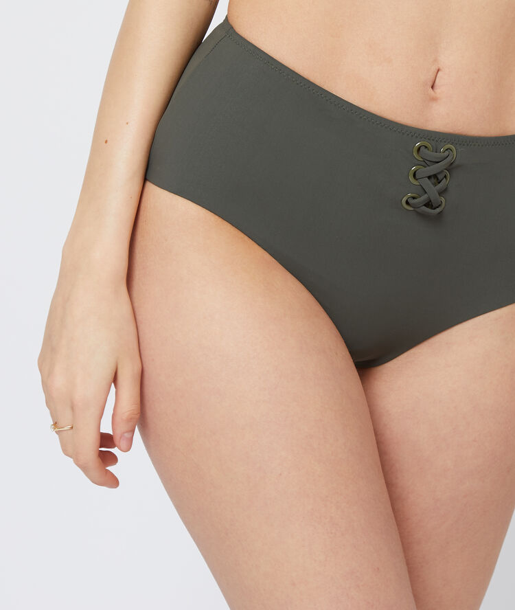 Dół bikini z wysokim stanem, sznurowania khaki.