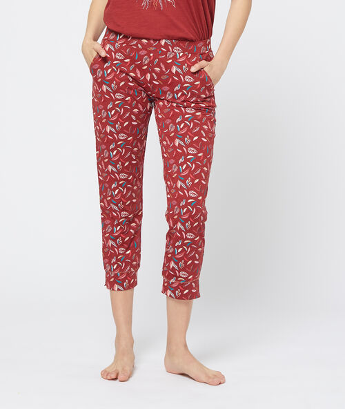 Wzorzyste spodnie 3/4 bordowy.