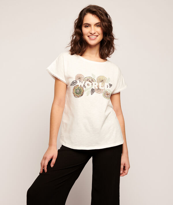 T-shirt z nadrukiem róż i napisem 'world' T-shirt z nadrukiem róż i napisem 'world';${refinementColor}