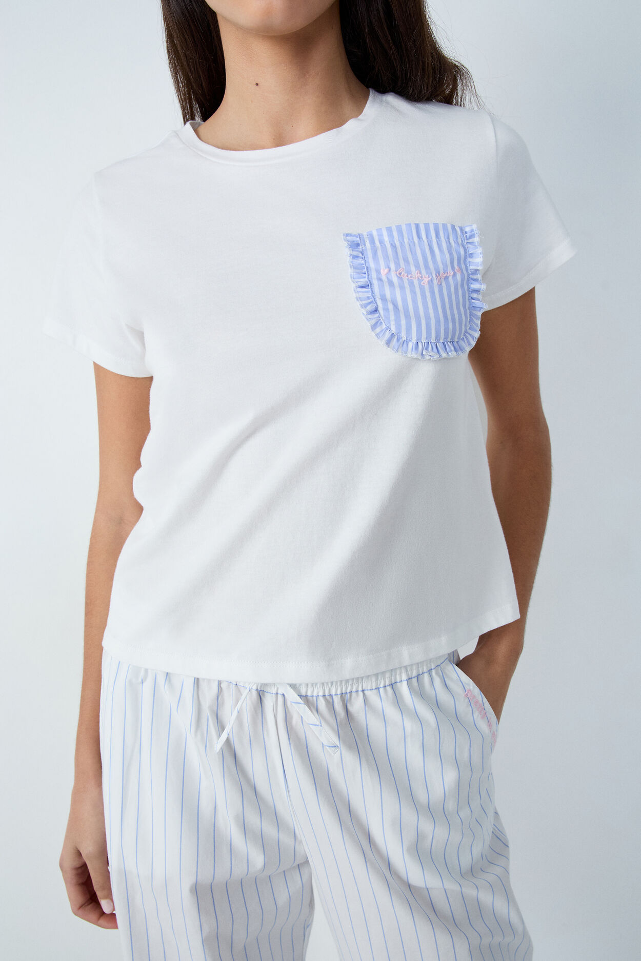 T-shirt z krótkim rękawem z haftowanej bawełny 'lucky you'