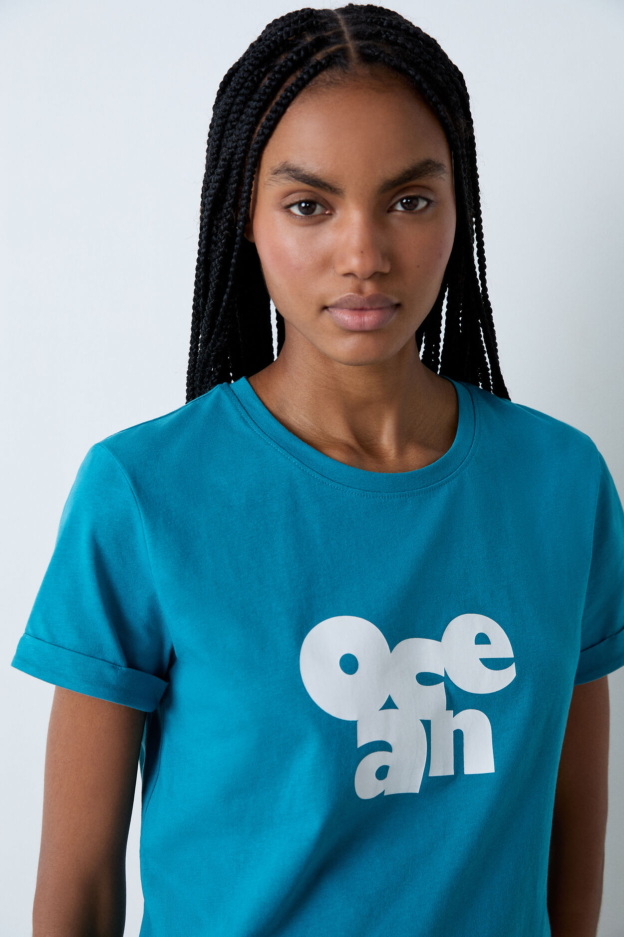 T-shirt piżamowy z krótkim rękawem z bawełny ocean