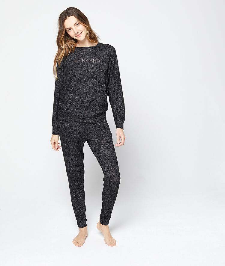 Spodnie loungewear w deseń typu melanż szary.