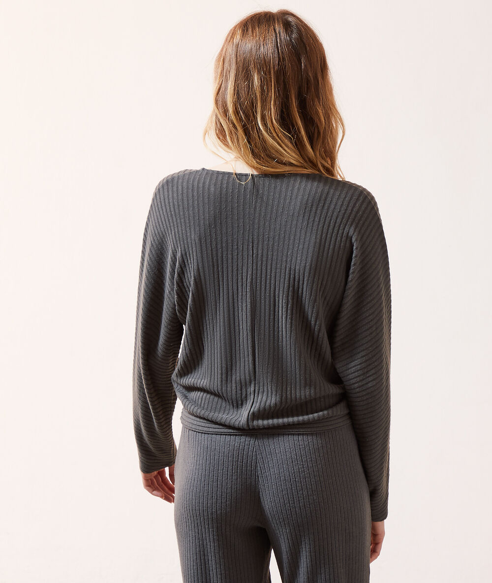 Top loungewear z kopertowym dekoltem khaki.