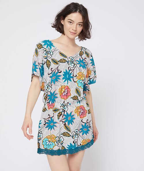 Koszula nocna z nadrukiem kwiat&oacute;w wielokolorowy.