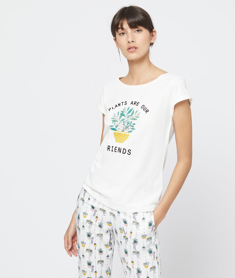 T-shirt z nadrukiem 'plants are our friends' ecru.