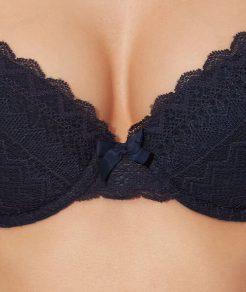 Soft bra: koronkowy klasyczny biustonosz usztywniany z miękkimi fiszbinami antracytowy.