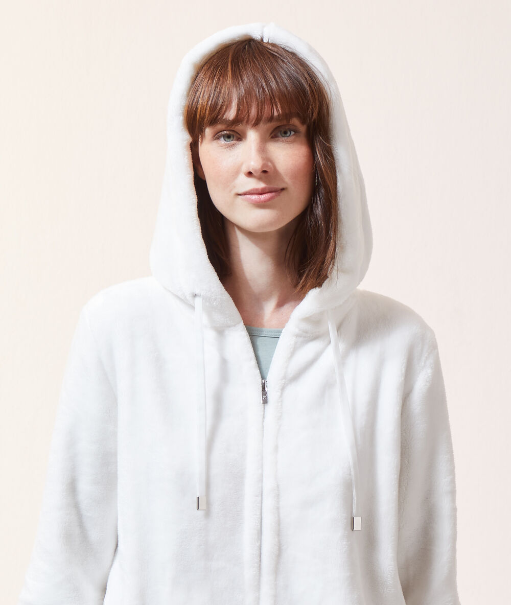 Bluza z polaru homewear z kapturem ecru.