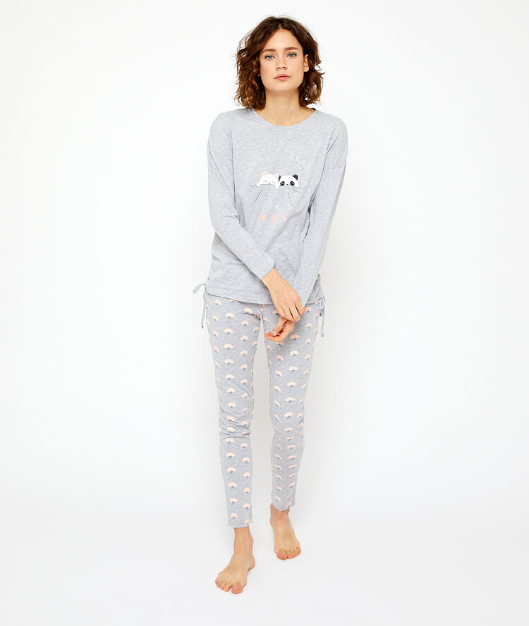 Top z napisem 'let's stay in bed' szary.