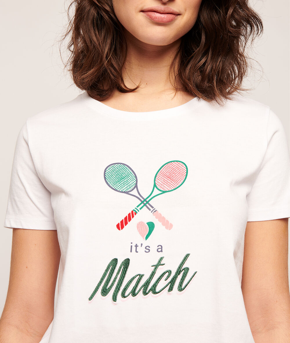 T-shirt z nadrukiem rakietek 'it's a match' ecru.
