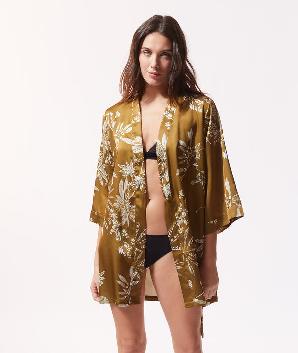 Satynowe kimono z kwiatowym nadrukiem Satynowe kimono z kwiatowym nadrukiem;${refinementColor}