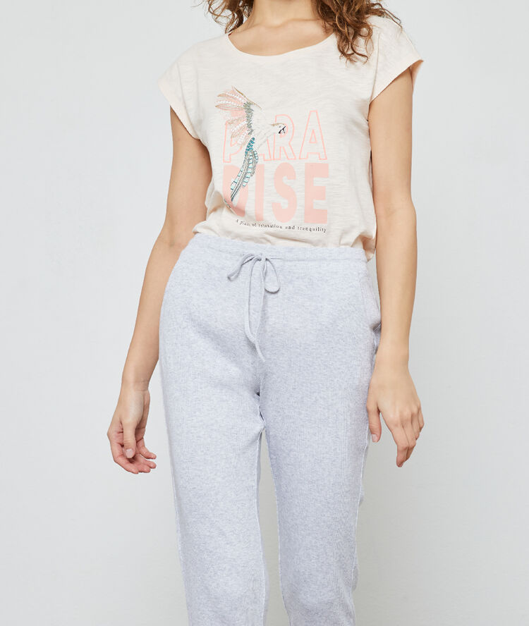 T-shirt z organicznej bawełny z napisem 'paradise' pudrowy róż.