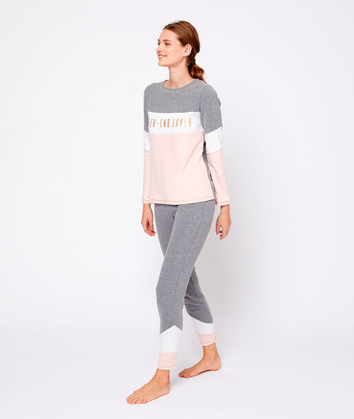 Spodnie homewear w graficzne pasy szary.