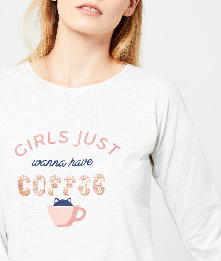 Top z nadrukiem 'girls just wanna have coffee' ecru.