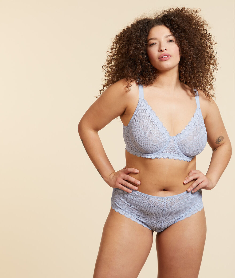 Soutien-gorge corbeille dentelle bleu.