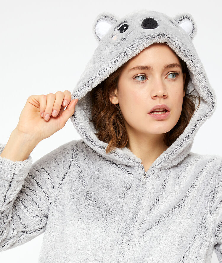 Szlafrok koala ze sztucznego futerka szary.
