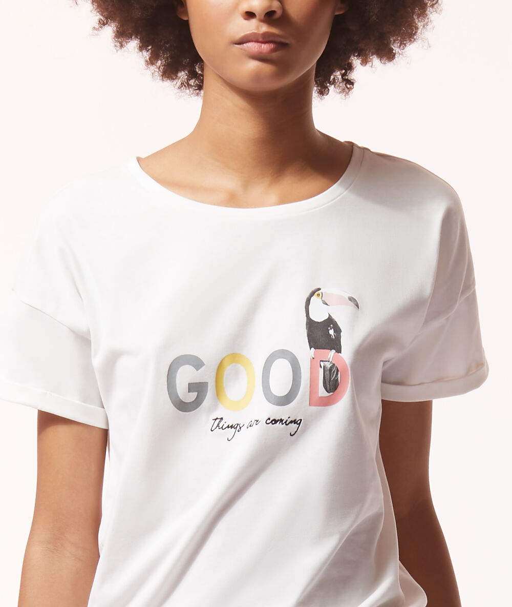 T-shirt z napisem 'good' ecru.