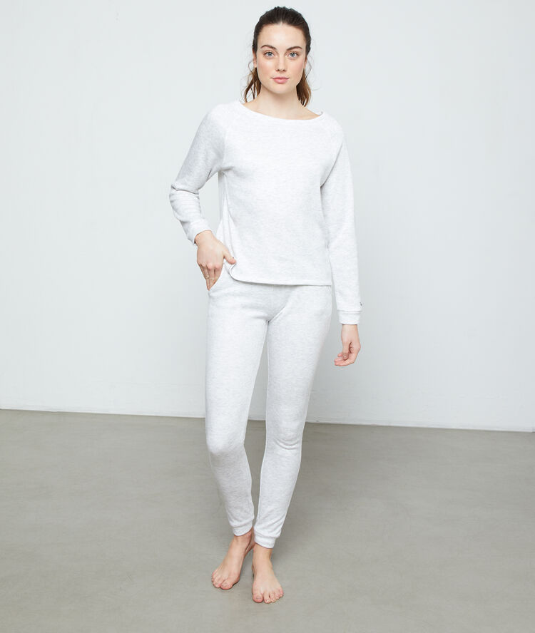 Spodnie loungewear z napisem 'happy mind' ecru.