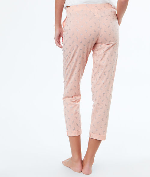 Spodnie 3/4 z motywem połyskujących różowych flamingów rose.