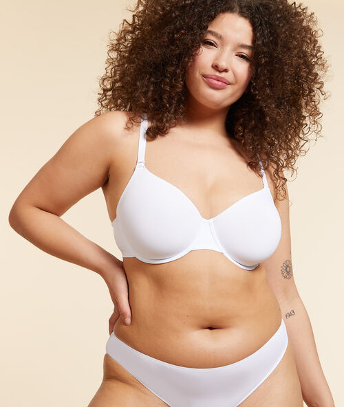 Miękki profilowany biustonosz z mikrofibry w jednolitym kolorze, miseczka e biały.