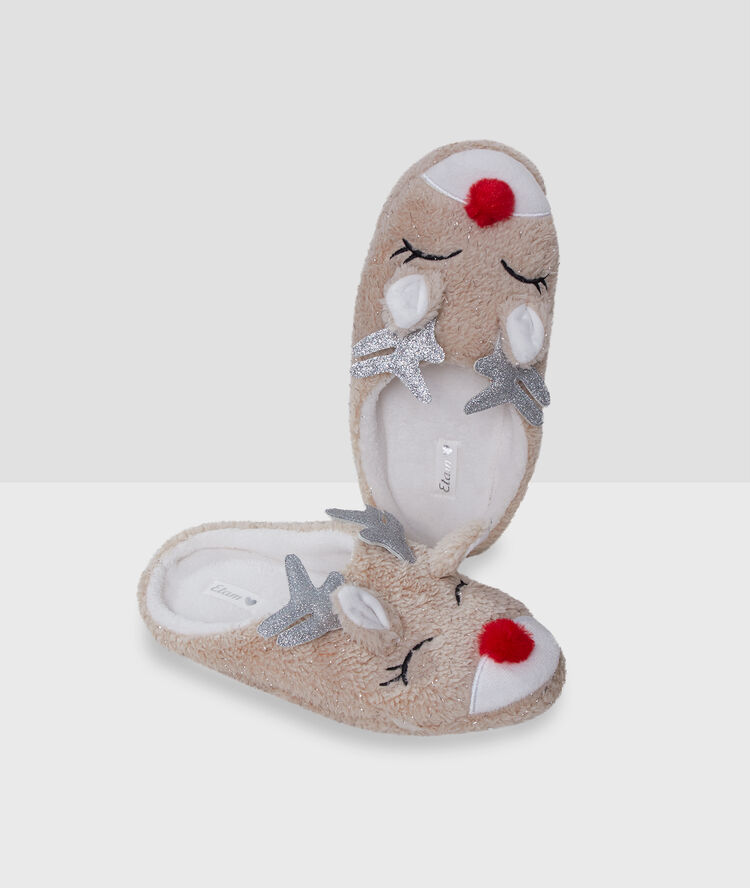 Kapcie reniferki beige.