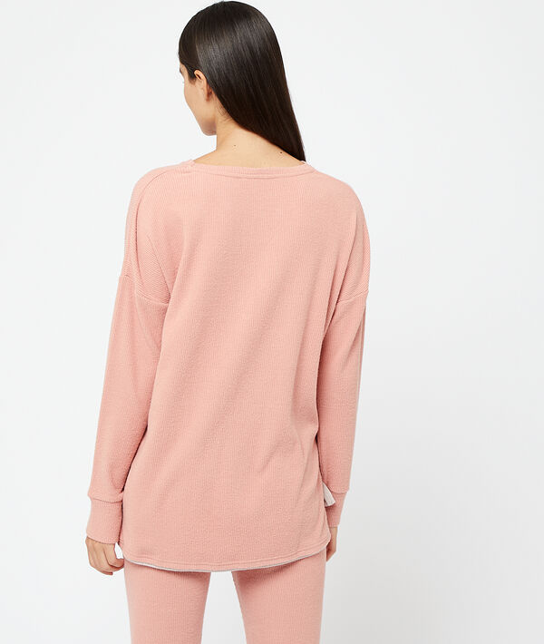 T-shirt z prążkowanego materiału z długimi rękawami T-shirt z prążkowanego materiału z długimi rękawami;${refinementColor}